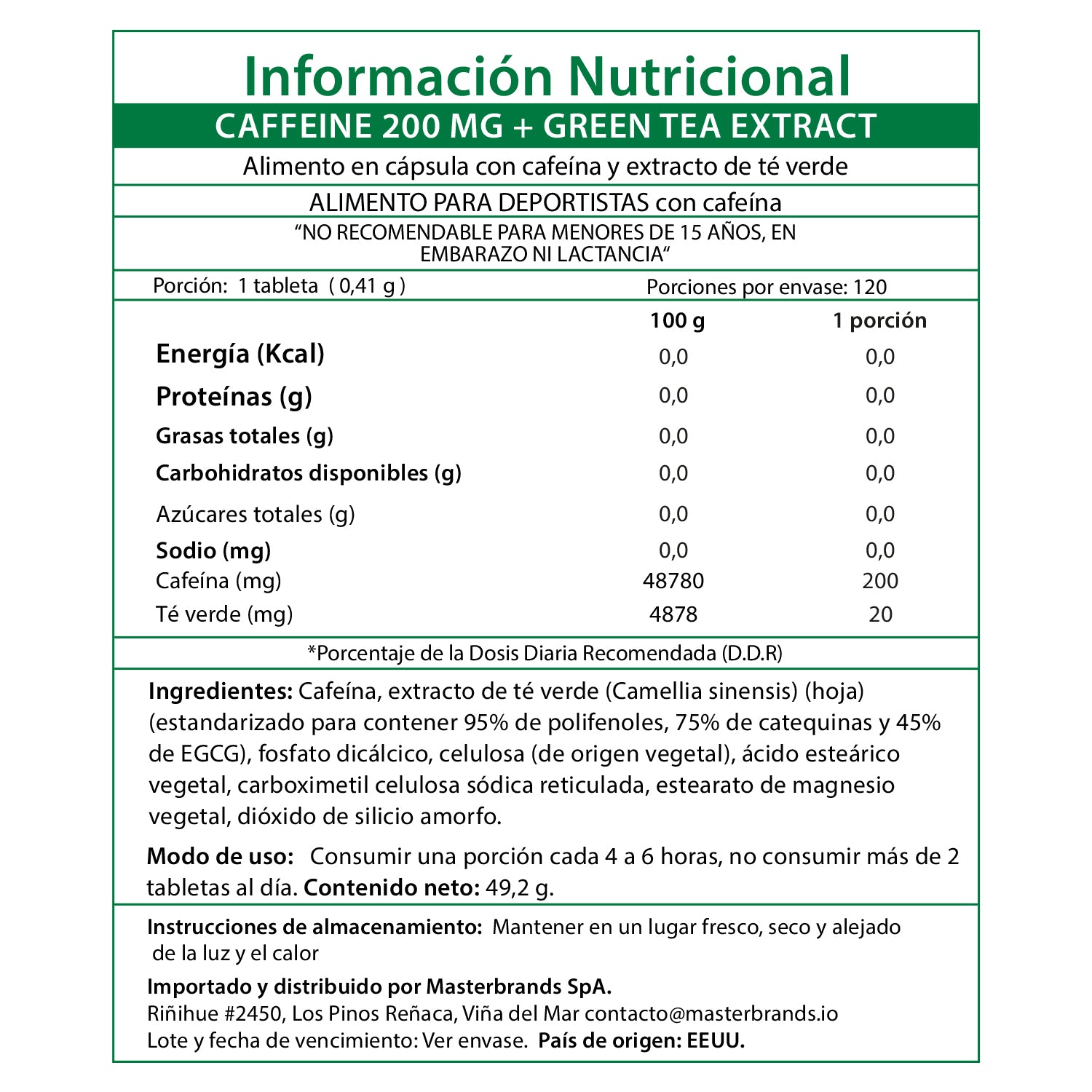 Cafeina Natures Truth - Caffeine con Extracto de Té Verde (120 tabletas)
