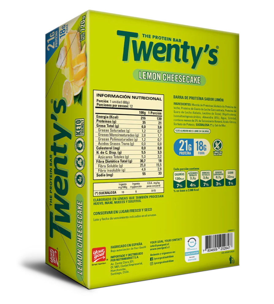 Barra de proteina Yourgoal - Twenty Lemon Cheescake (12 unidades)