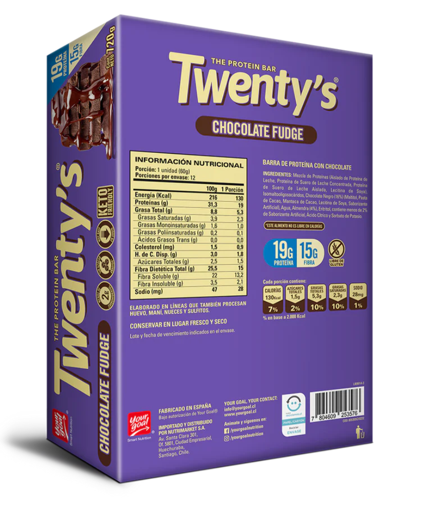 Barra de proteina Yourgoal - Twenty Chocolate Fudge (12 unidades)
