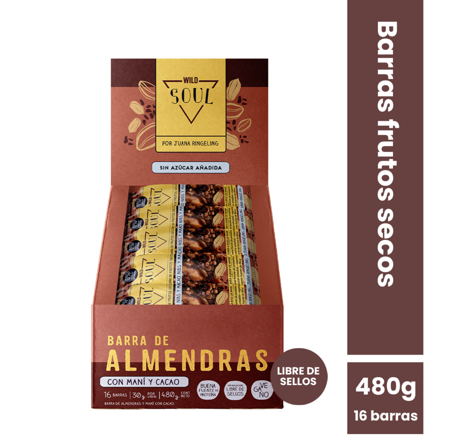 Barra de cereal Wild Soul bar - Cacao Almendra Maní (16 unidades)
