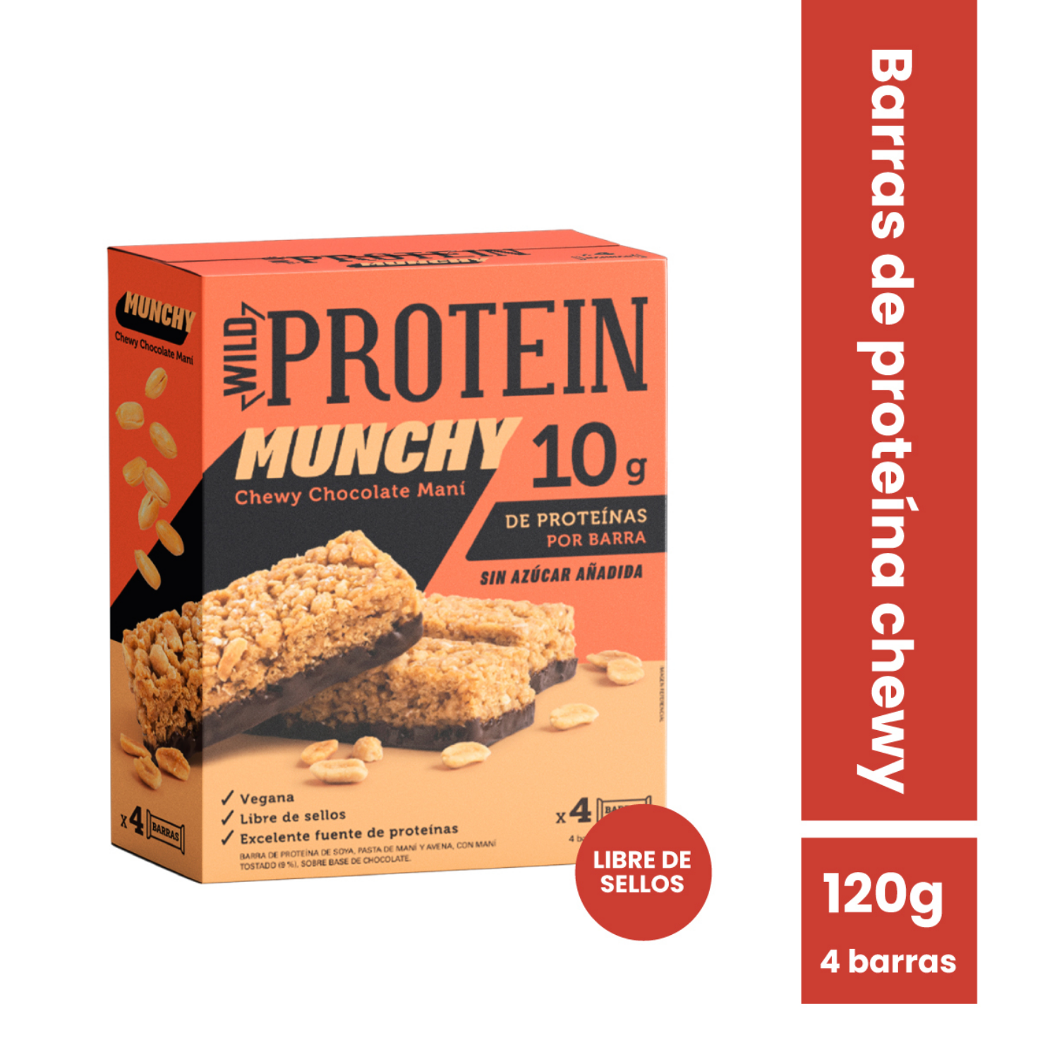 Barra de proteina Wild Protein - Munchy Chocolate Mani (4 unidades)
