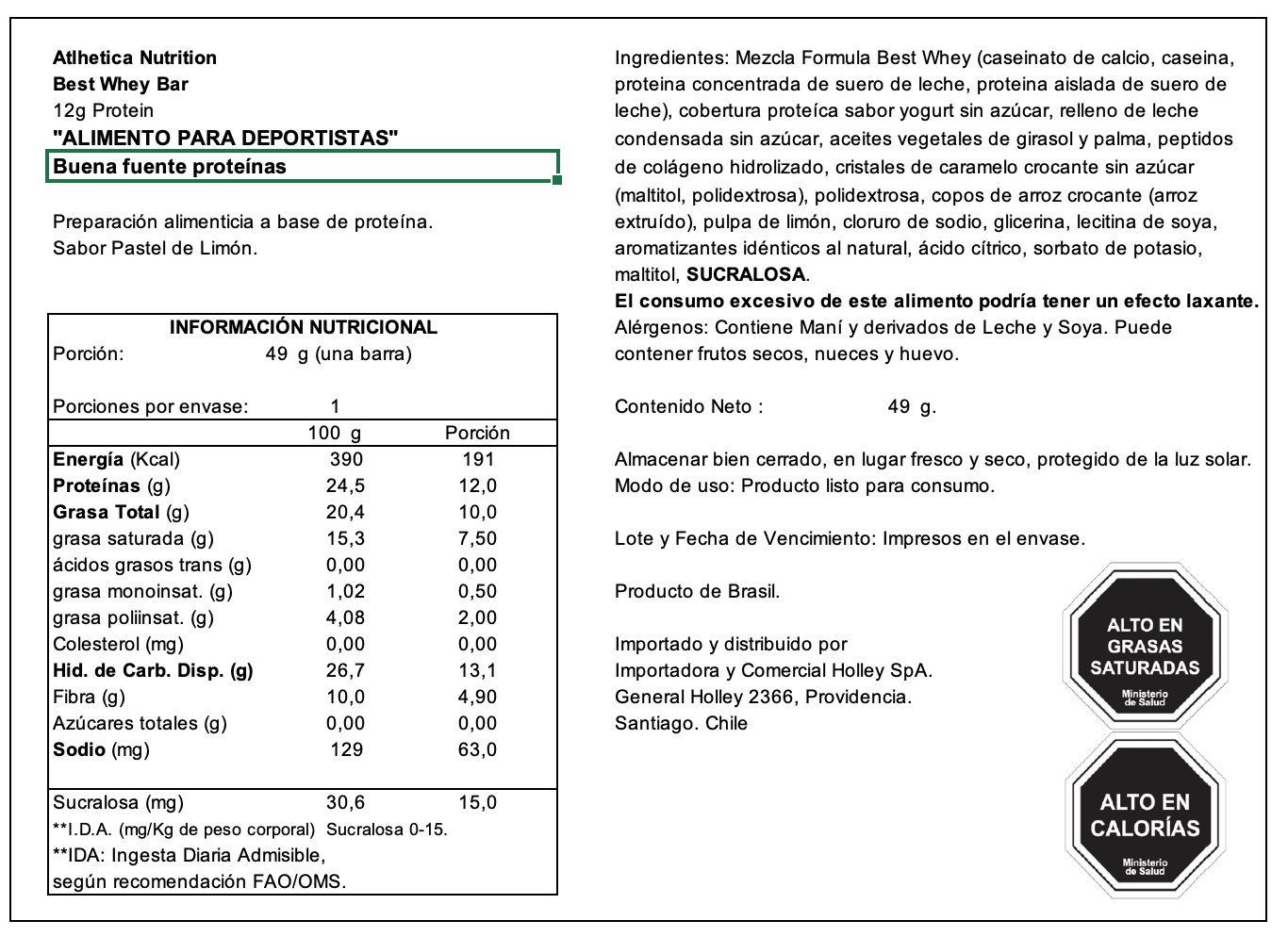 Barra de proteina Atlhetica Nutrition - Pie de Limon 12gr (12 unidades)
