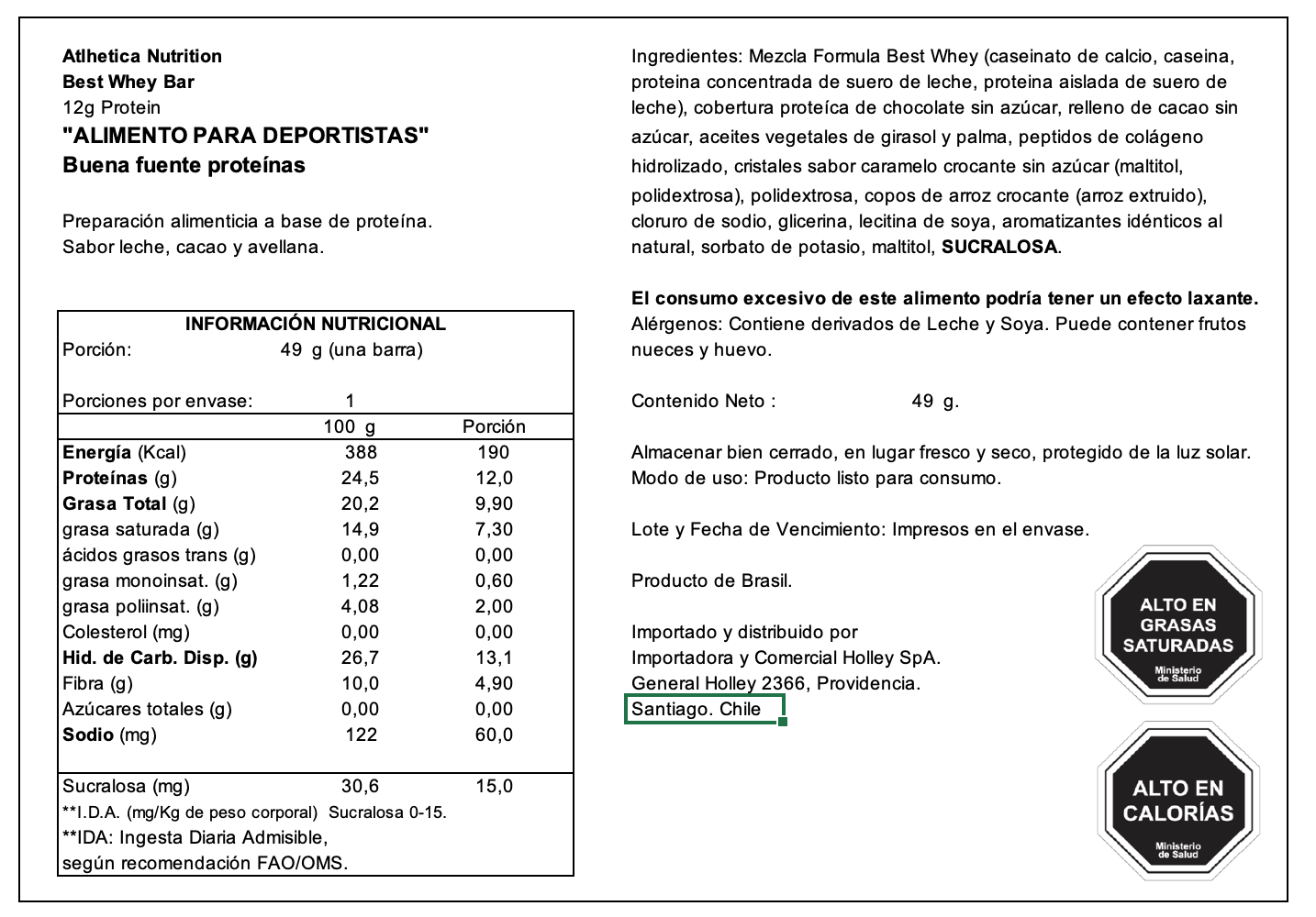 Barra de proteina Atlhetica Nutrition - Leche cacao y avellana 12 gr (12 unidades)