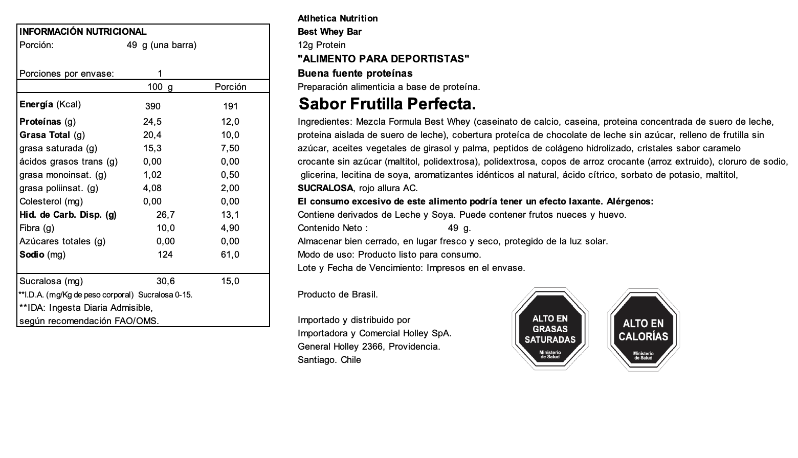 Barra de proteina Atlhetica Nutrition - Frutilla 12gr (12 unidades)
