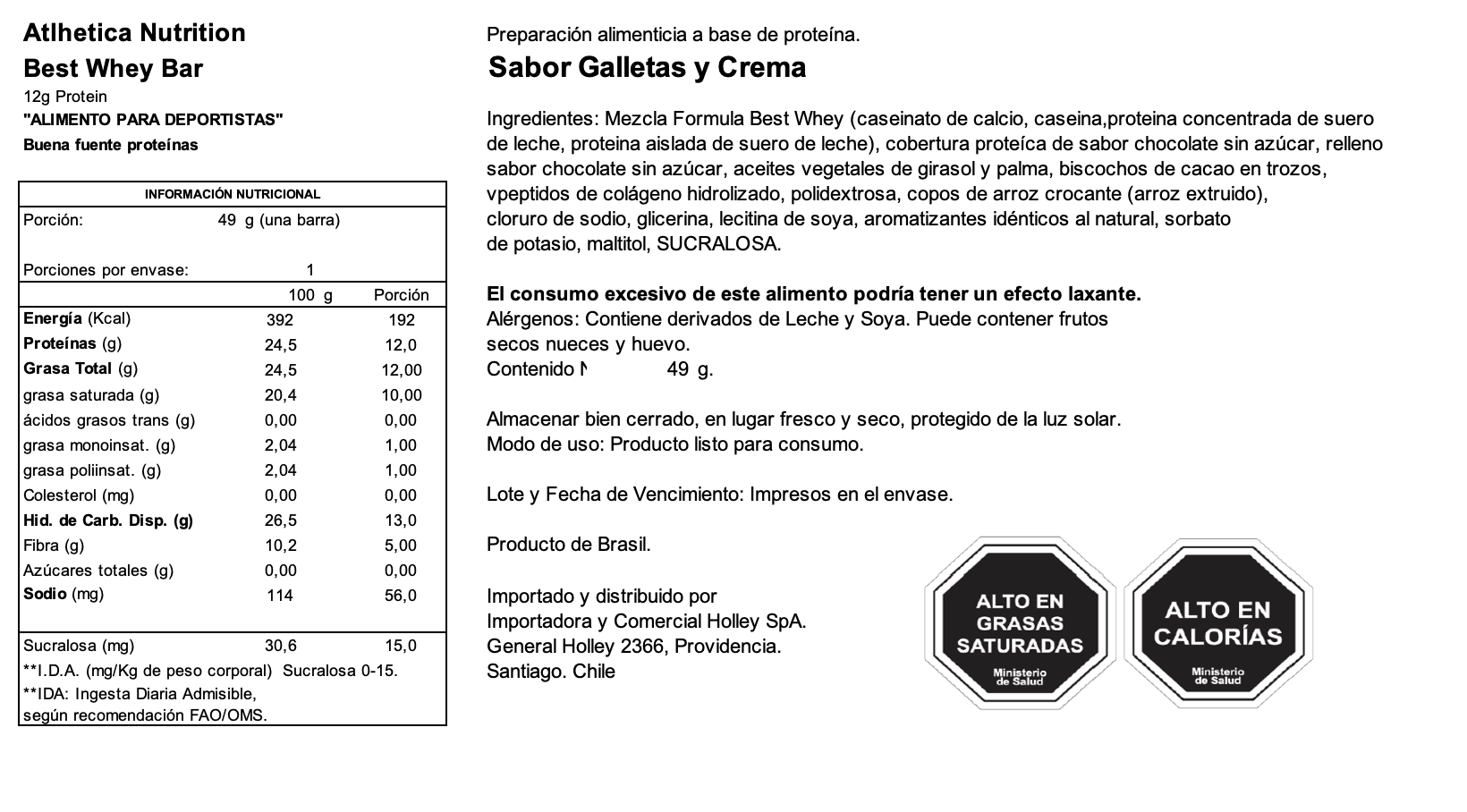 Barra de proteina Atlhetica Nutrition - Cookies & Cream 12gr (12 unidades)