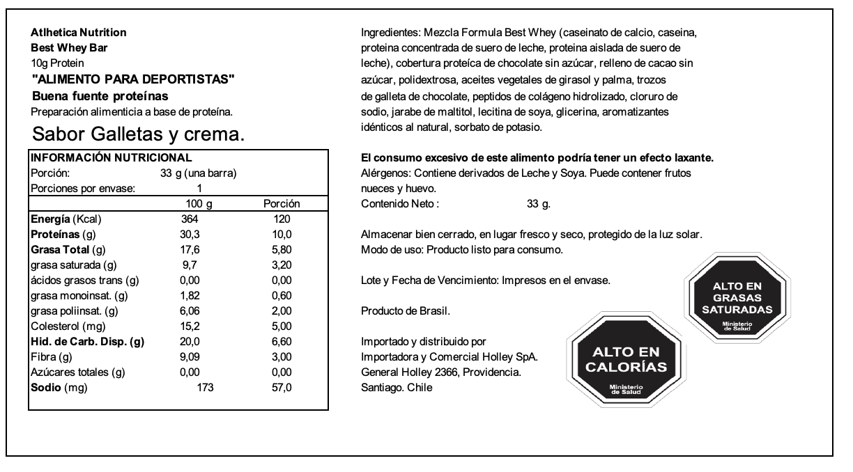 Barra de proteina Atlhetica Nutrition - Cookies & Cream (12 unidades)