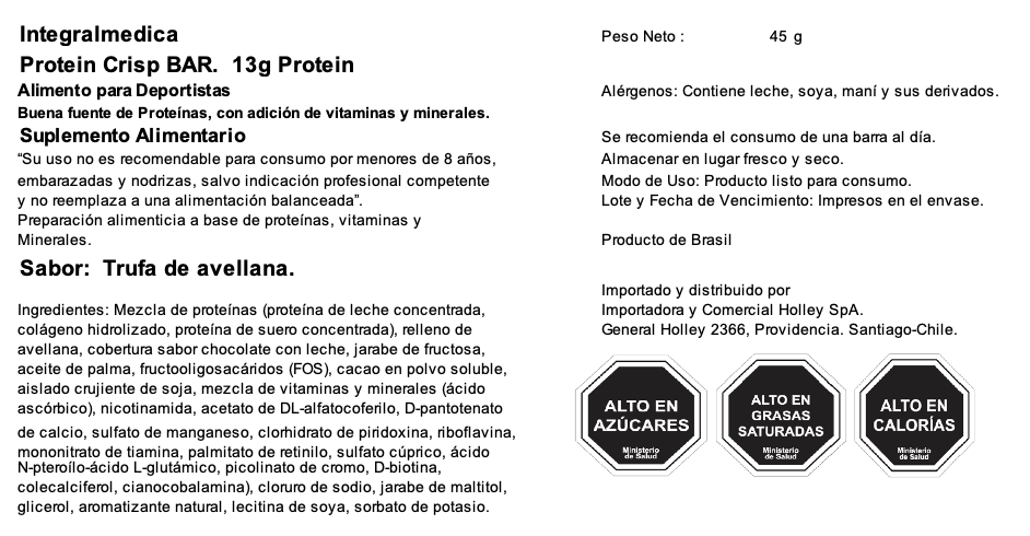 Barra de proteina Integralmedica - Trufa de avellana (12 unidades)