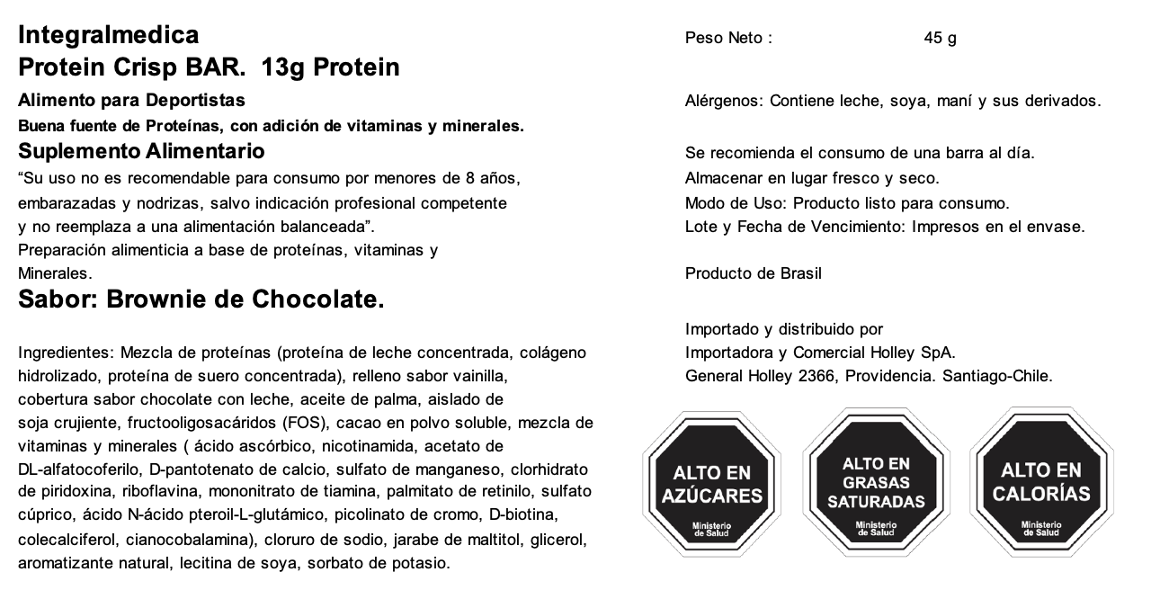 Barra de proteina Integralmedica - Brownie de chocolate (12 unidades)