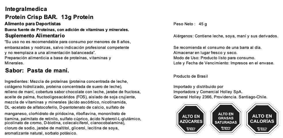 Barra de proteina Integralmedica - Peanut Butter (12 unidades)