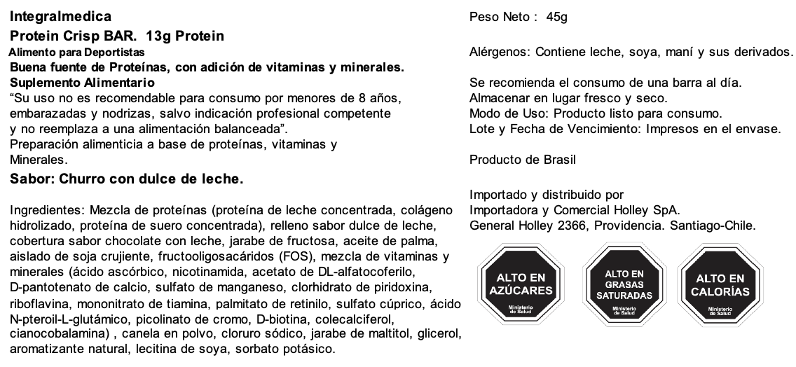 Barra de proteina Integralmedica - Churros con dulce de leche (12 unidades)