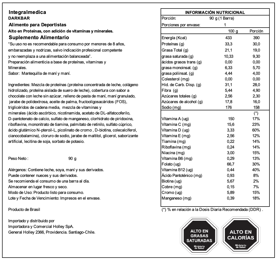 Barra de proteina Darkness - Peanut Butter Almendras (8 unidades)