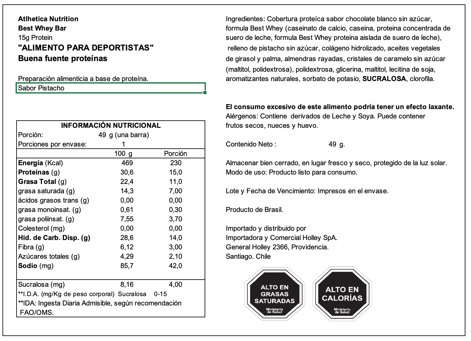 Barra de proteina Atlhetica Nutrition - Pistacho (12 unidades)