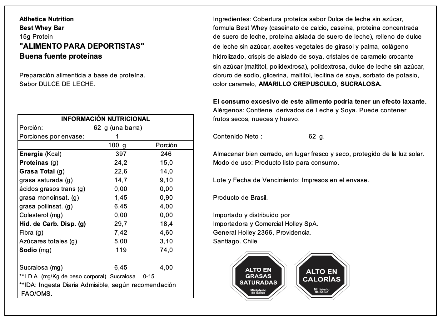 Barra de proteina Atlhetica Nutrition - Dulce de Leche (12 unidades)