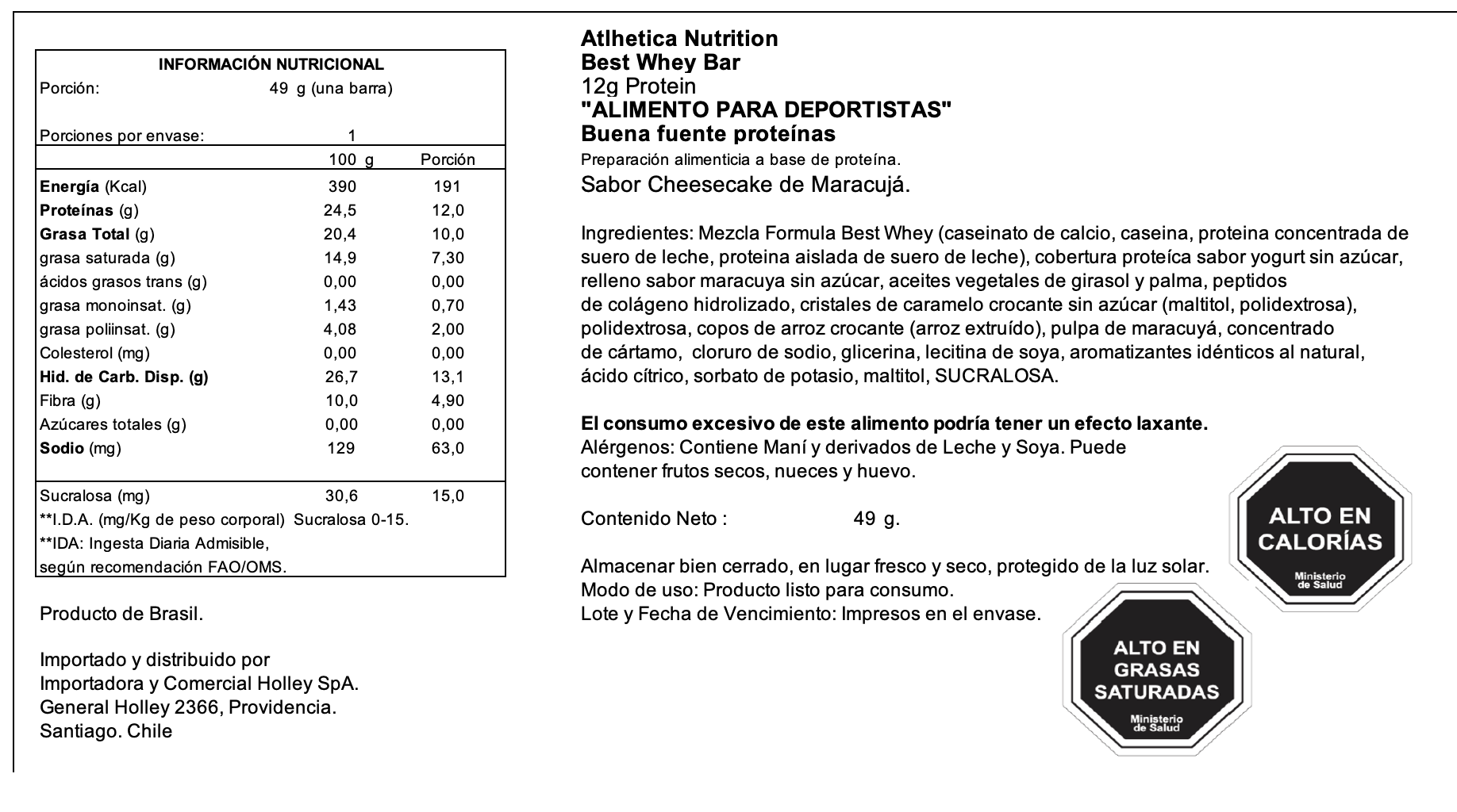 Barra de proteina Atlhetica Nutrition - Cheesecake de Maracuya 12gr (12 unidades)
