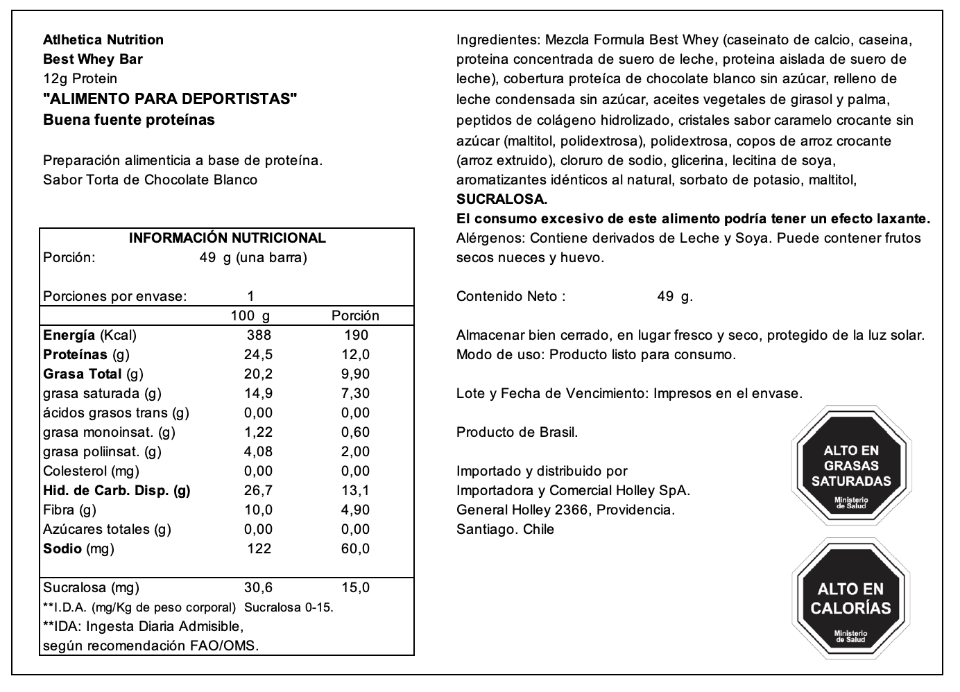 Barra de proteina Atlhetica Nutrition - Torta de Chocolate Blanco (12 unidades)