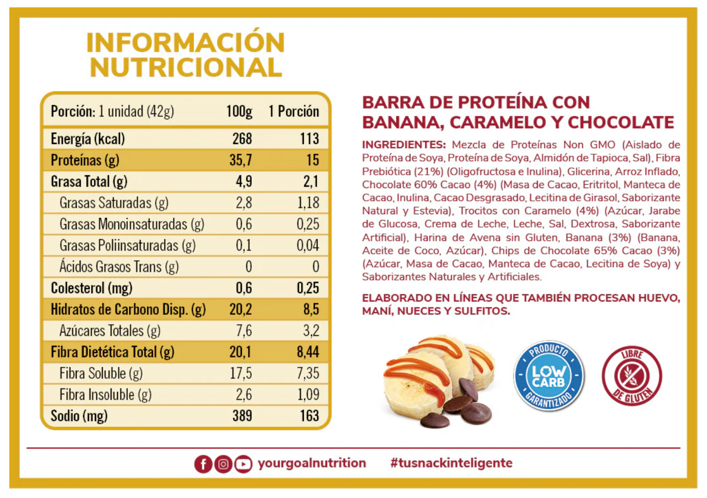 Barra de proteina Protein Snack - Banana Chips Caramel (5 unidades)