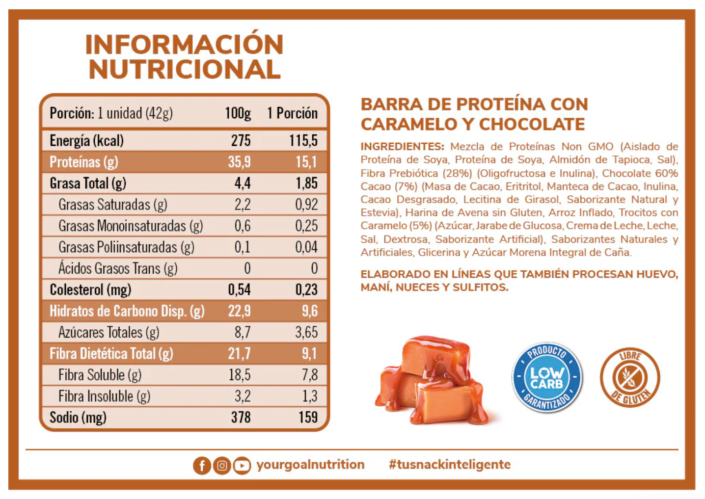 Barra de proteina Protein Snack - Caramel (5 unidades)