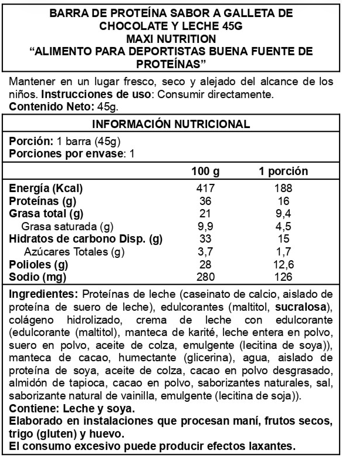 Barra de proteina Maxi Nutrition – Chocolate Cookie & Milk (12 unidades)