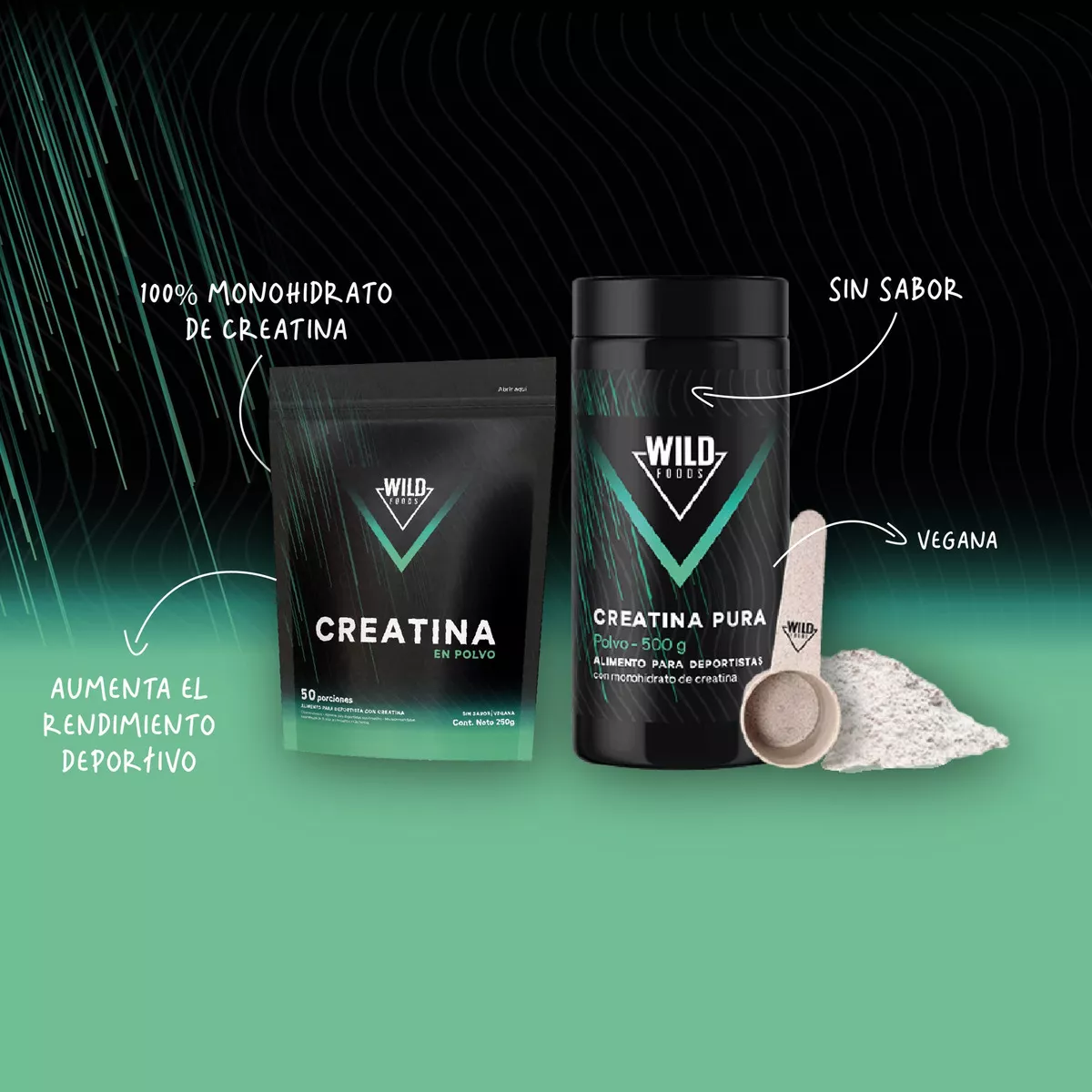 Creatina Monohidratada Wild Foods - 500 gr (100 servicios)