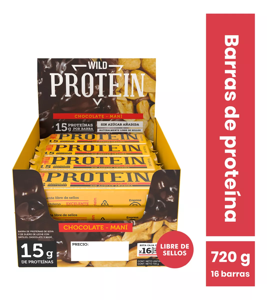 Barras de proteina Wild Protein - Chocolate Maní (16 unidades)