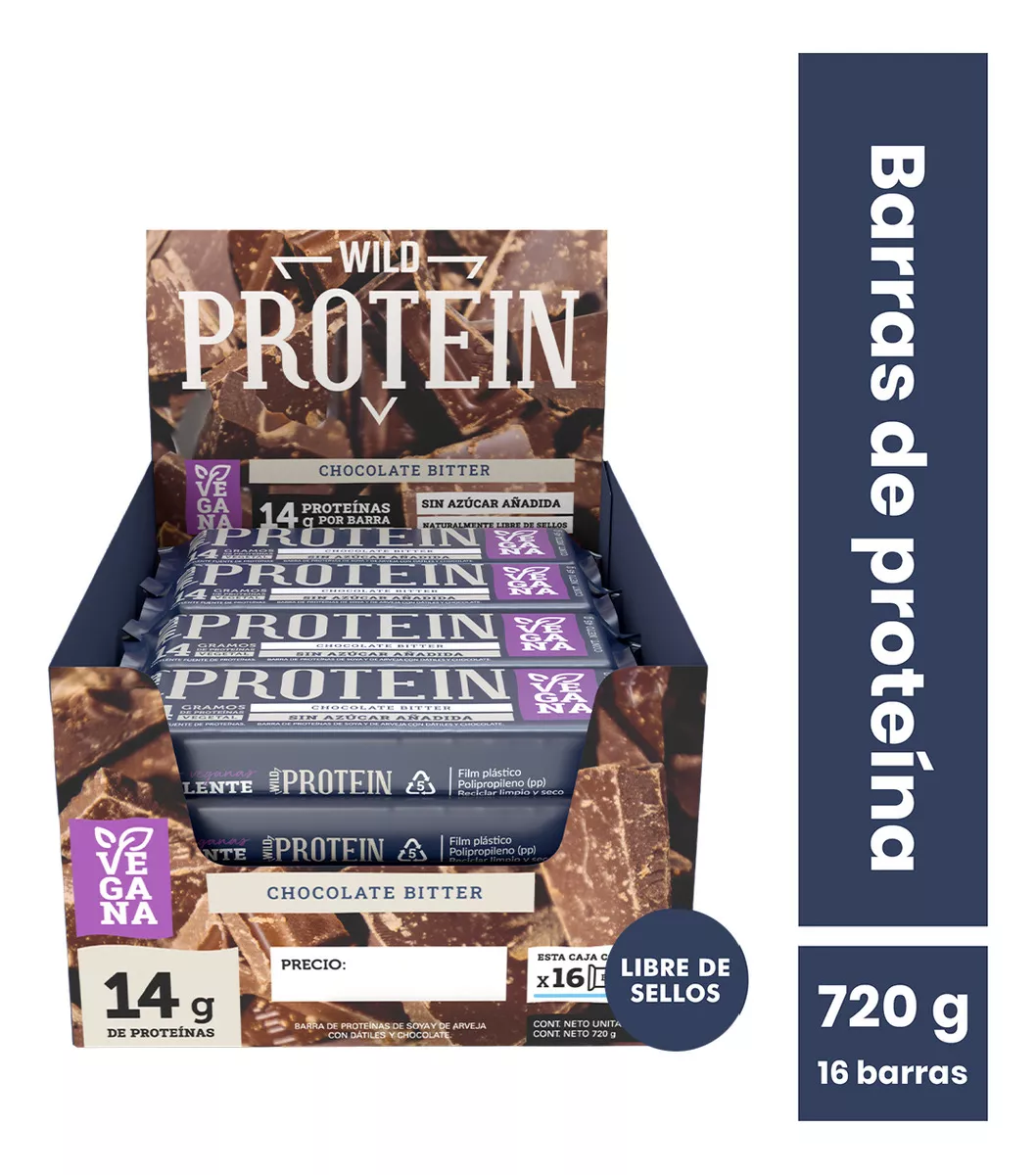 Barras de proteina Wild Protein - Chocolate Bitter (16 unidades)