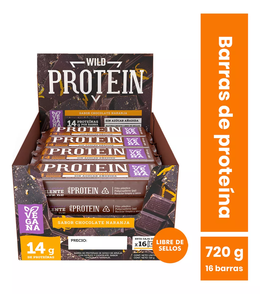 Barras de proteina Wild Protein - Chocolate Naranja (16 unidades)