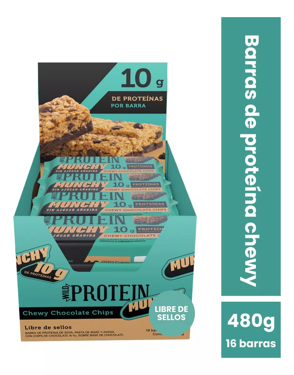Barra de proteina Wild Protein - Munchy Chocolate Chips (16 unidades)