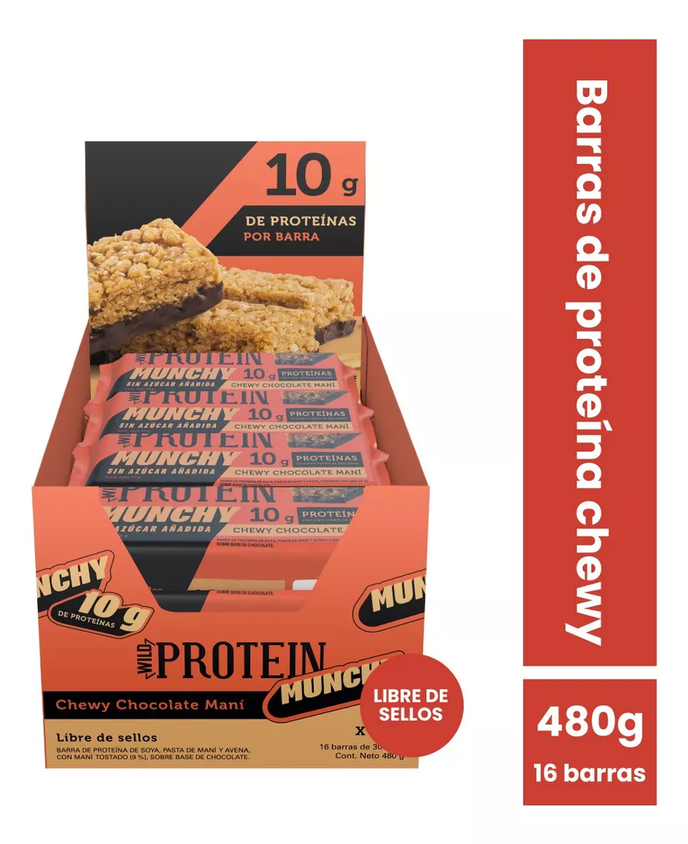Barra de proteina Wild Protein - Munchy Chocolate Mani (16 unidades)