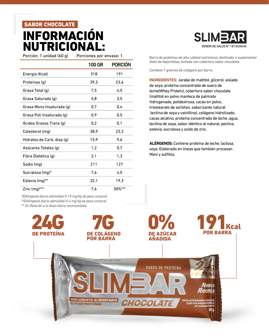 Barra de proteina Slimbar - Chocolate (12 unidades)