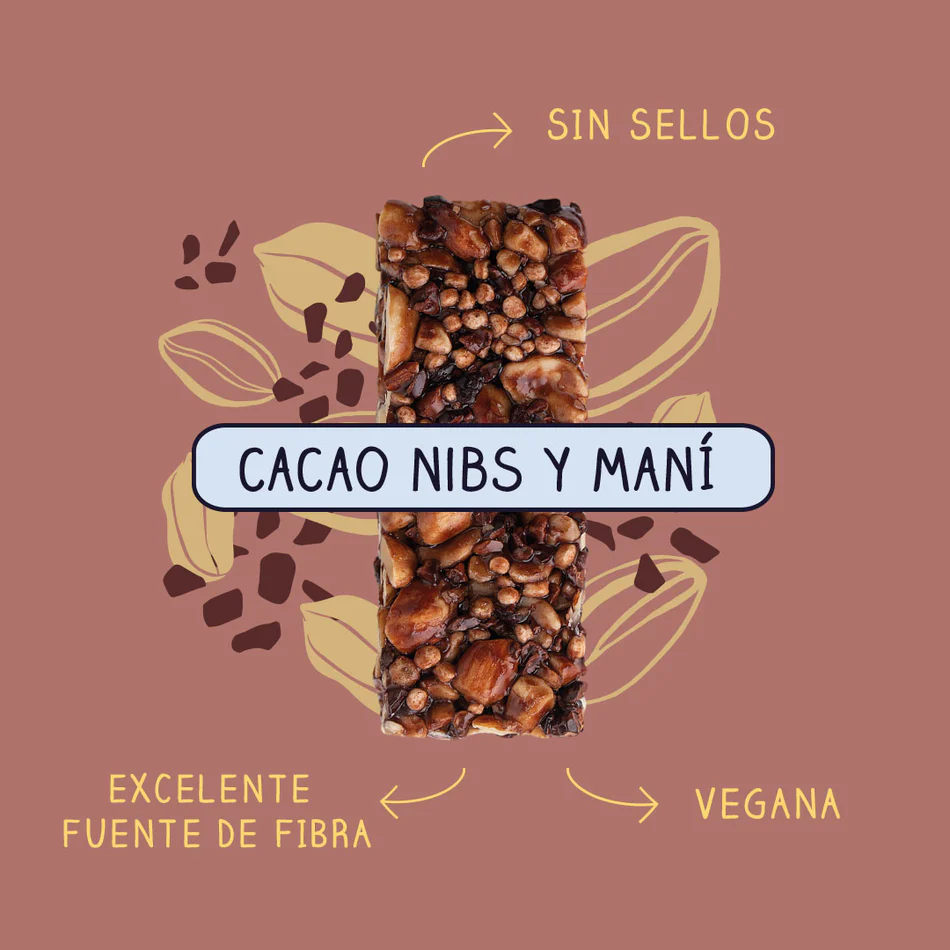 Barra de cereal Wild Soul bar - Cacao Almendra Maní (16 unidades)