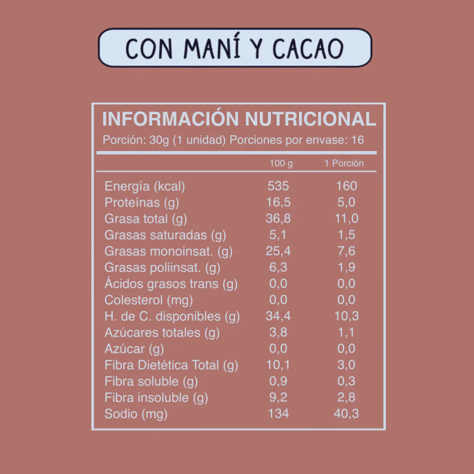 Barra de cereal Wild Soul bar - Cacao Almendra Maní (16 unidades)