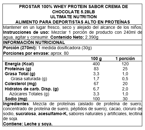 Proteina en polvo Whey Ultimate Nutrition Prostar - Chocolate Creme 2,4 kg (80 servicios)