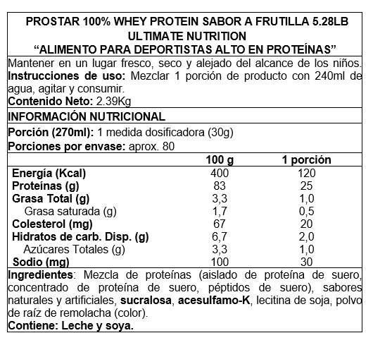 Proteína en polvo Whey Ultimate Nutrition Prostar - Frutilla 2,4 kg (80 servicios)