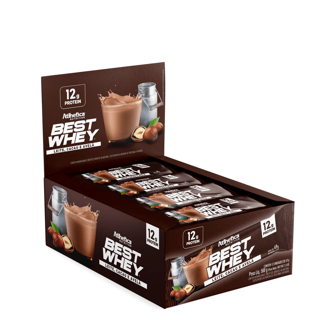 Barra de proteina Atlhetica Nutrition - Leche cacao y avellana 12 gr (12 unidades)