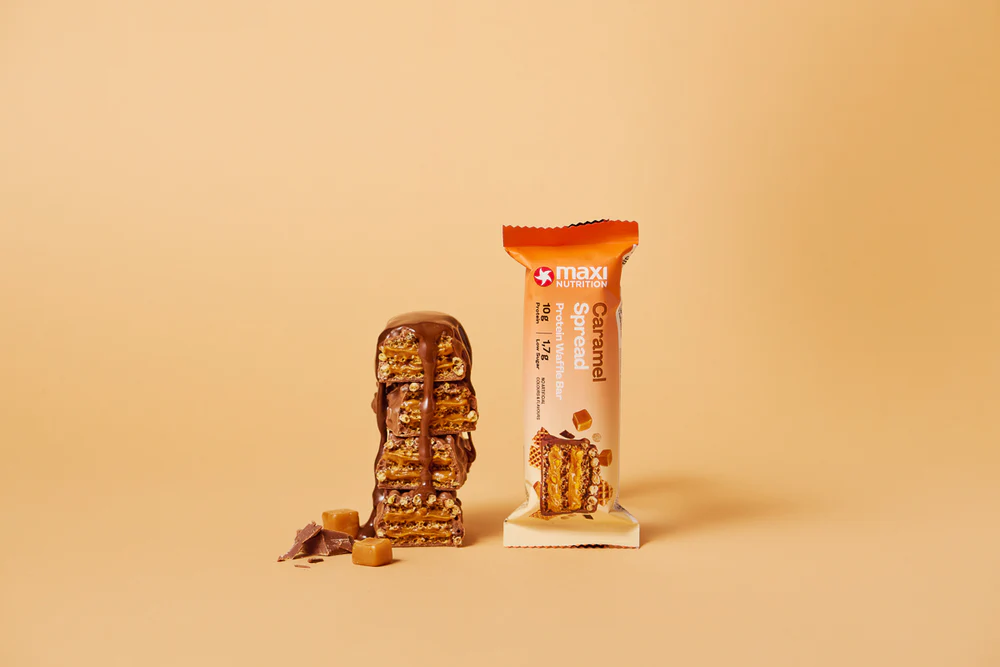Barra de proteina Maxi Nutrition – Waffle Caramel Spread (12 unidades)
