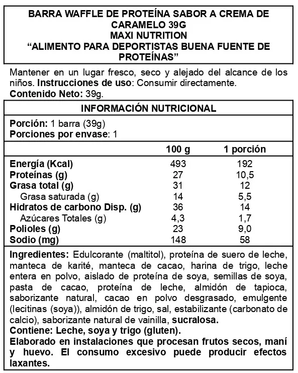 Barra de proteina Maxi Nutrition – Waffle Caramel Spread (12 unidades)
