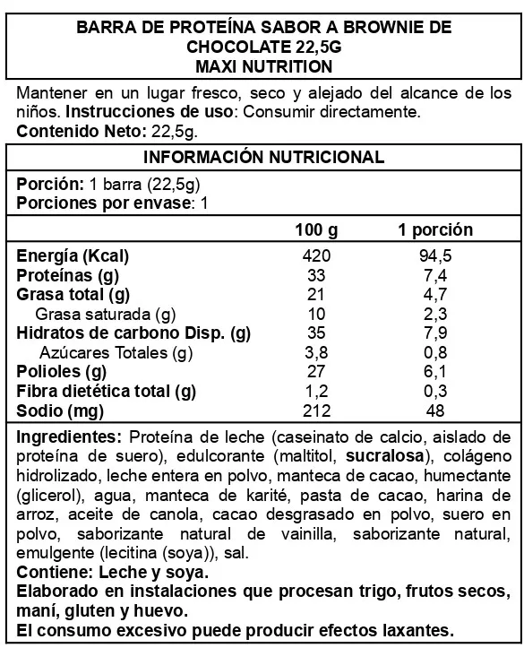 Barra de proteina Maxi Nutrition - Chocolate Brownie (15 unidades)
