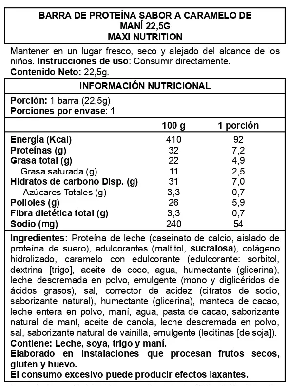 Barra de proteina Maxi Nutrition - Peanut Caramel (15 unidades)