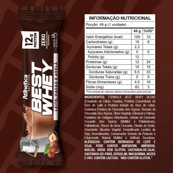 Barra de proteina Atlhetica Nutrition - Leche cacao y avellana 12 gr (12 unidades)