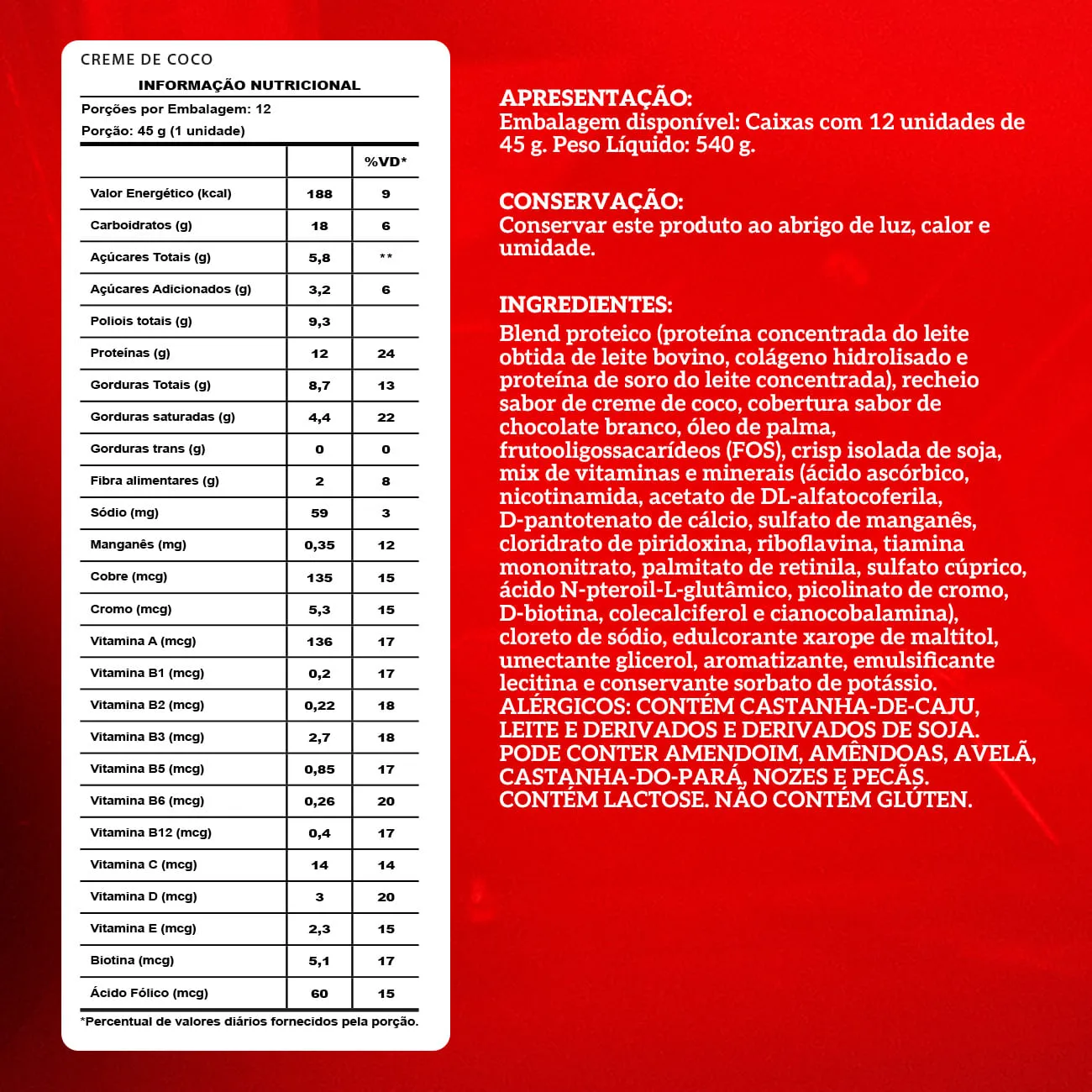 Barra de proteina Integralmedica - Crema de coco (12 unidades)