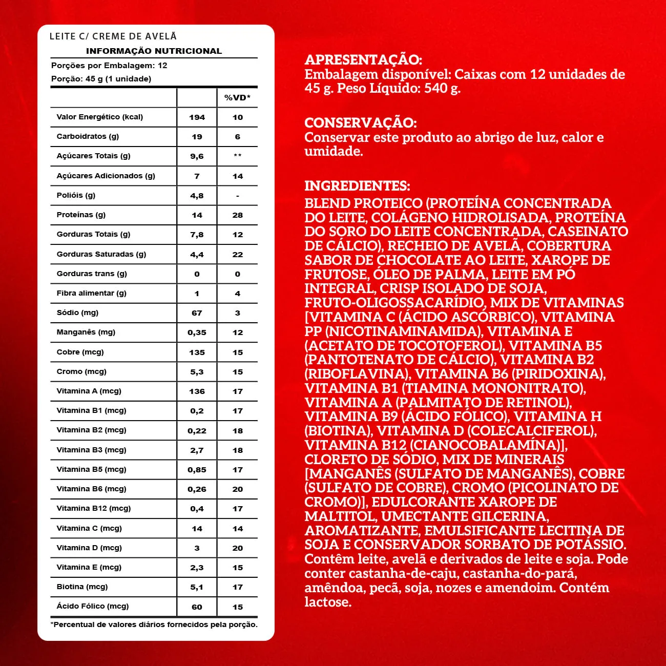 Barra de proteina Integralmedica - Crema de avellanas (12 unidades)