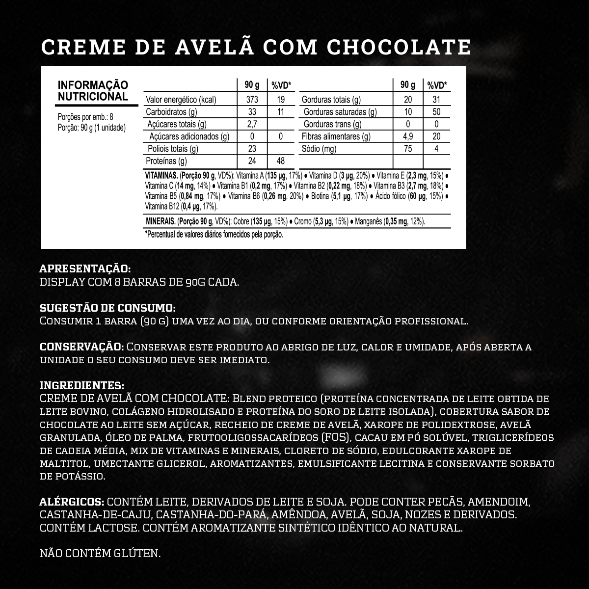 Barra de proteina Darkness - Crema de avellanas y Chocolate (8 unidades)