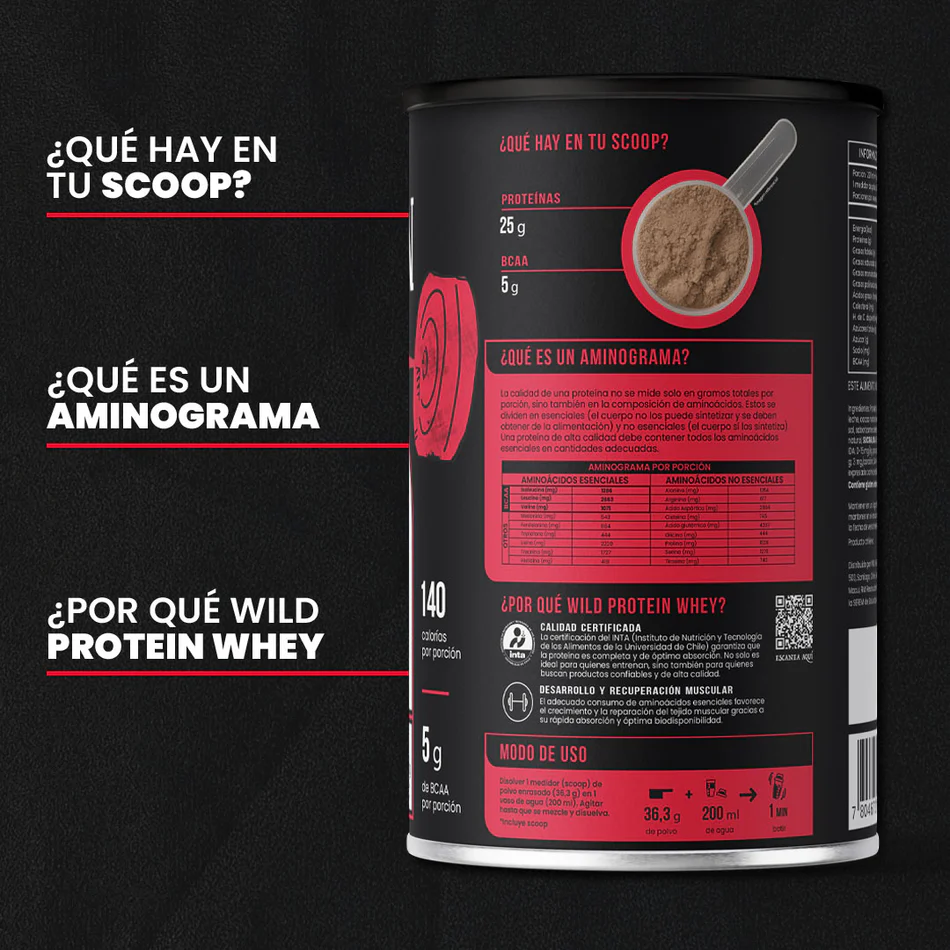 Proteina en polvo Whey Wild Protein - Chocolate 653 gr (18 servicios)