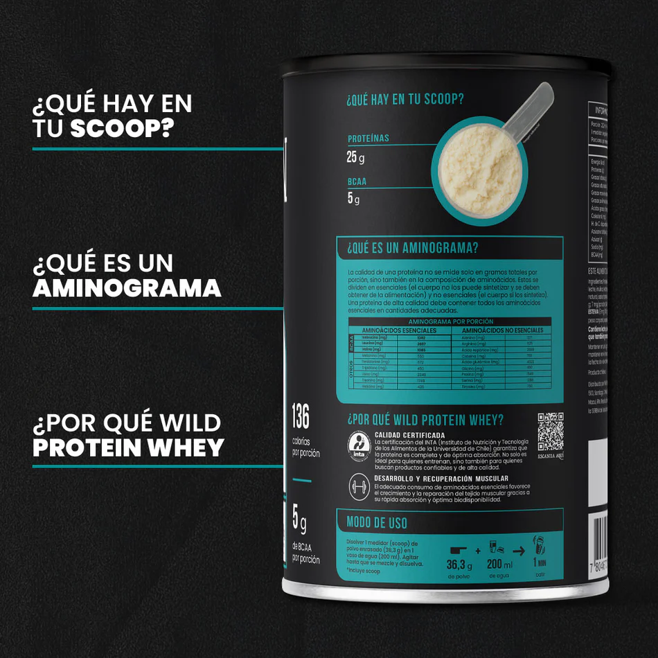 Proteina en polvo Whey Wild Protein - Cookies & Cream 653 gr (18 servicios)