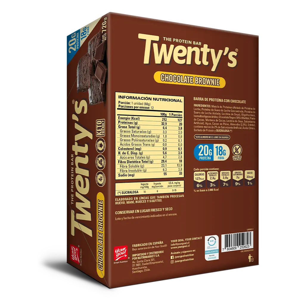 Barra de proteina Yourgoal - Twenty Chocolate Brownie (12 unidades)