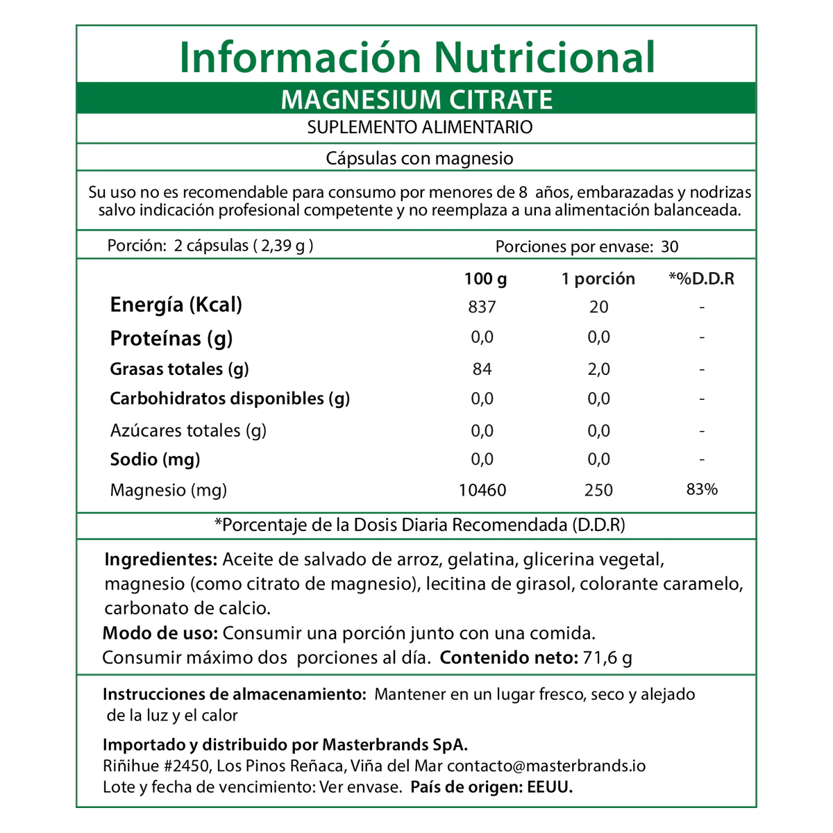 Citrato de Magnesio Natures Truth - Magnesium Citrate 250 mg (60 cápsulas)
