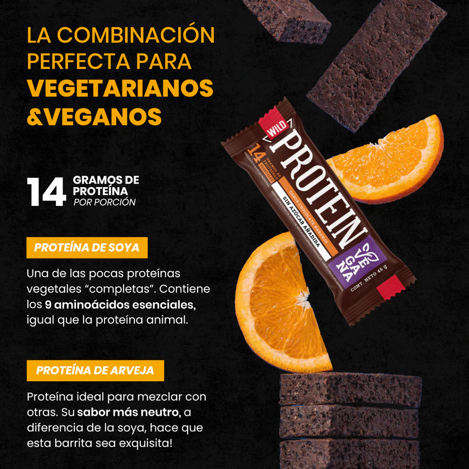Barras de proteina Wild Protein - Chocolate Naranja (16 unidades)