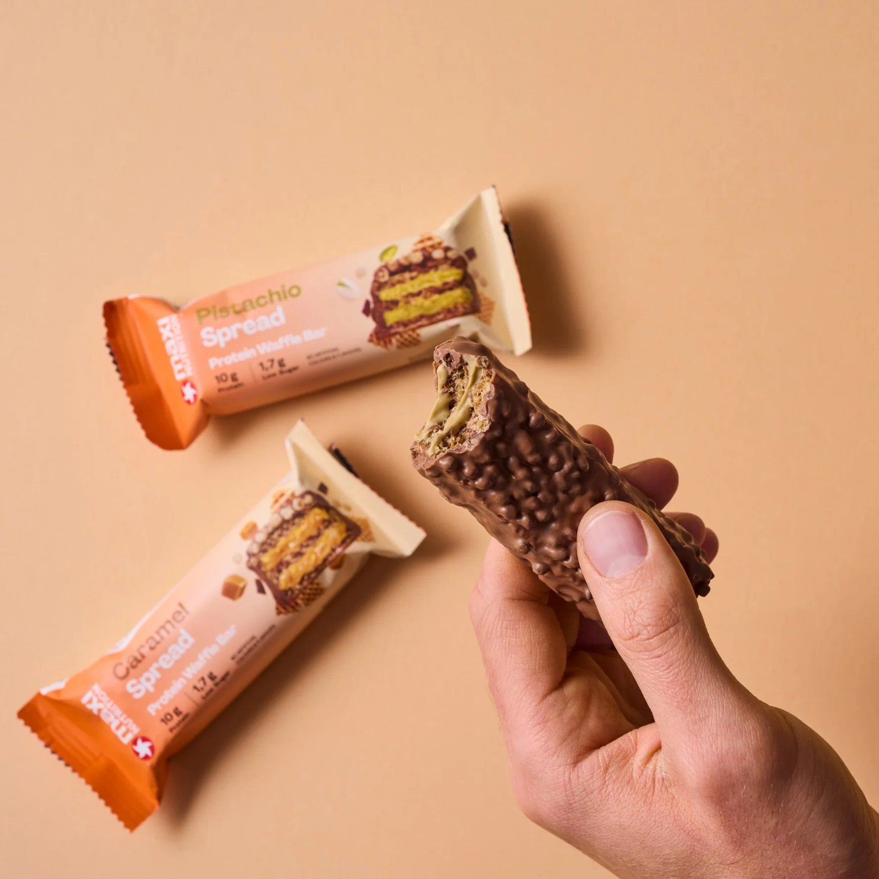 Barra de proteina Maxi Nutrition - Waffle Pistacho Spread (12 unidades)