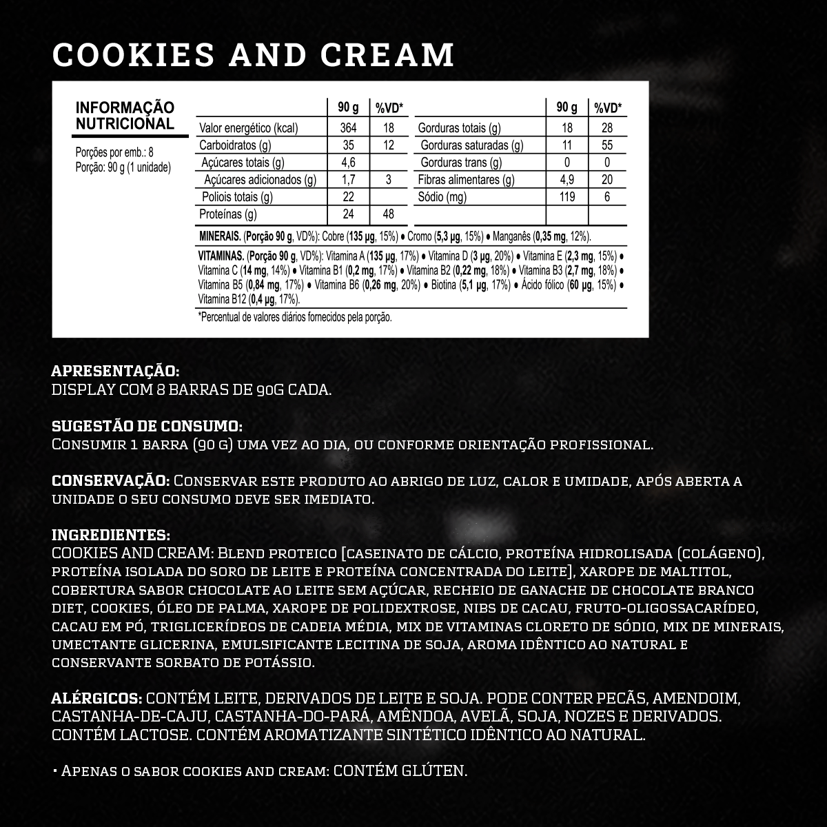 Barra de proteina Darkness - Cookies & Cream con nibs de cacao (8 unidades)