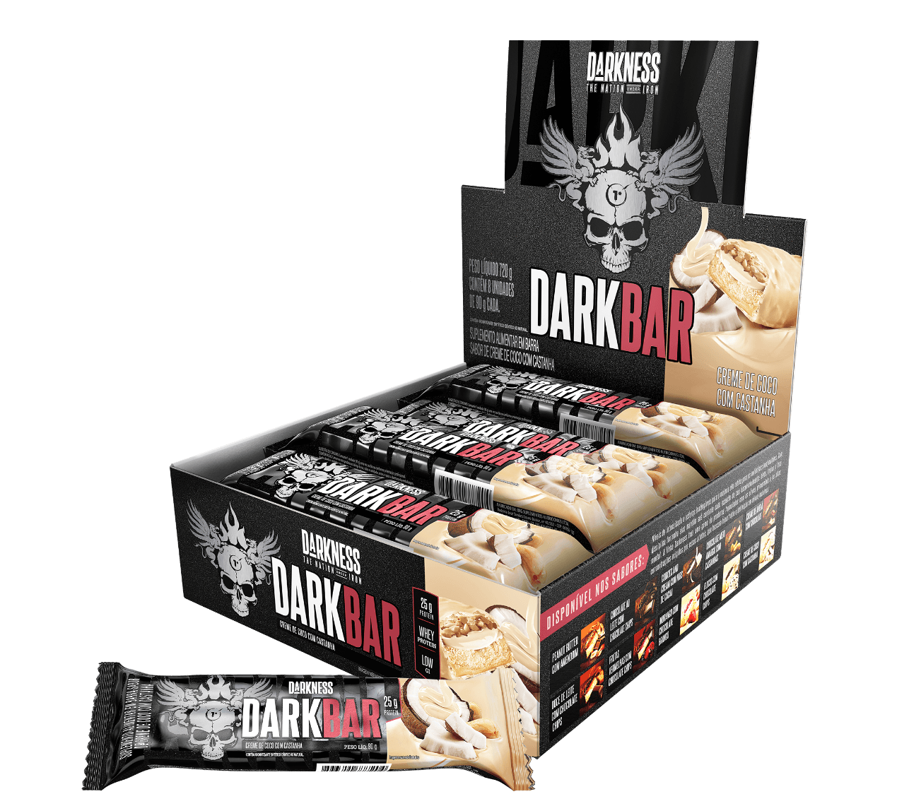 Barra de proteina Darkness - Crema de coco con castaña de caju (8 unidades)